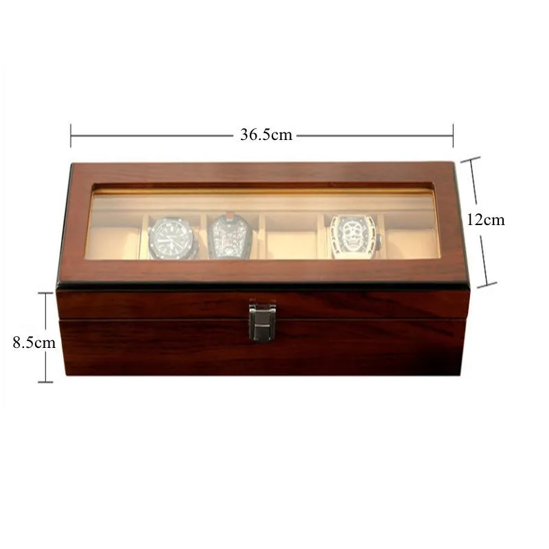 Caixas de relógio Casos de luxo 6 slots Caixa de madeira Grades de caixão de madeira Organizador Jóias Relógios de exibição do estojo de estojo Presente de armazenamento2349