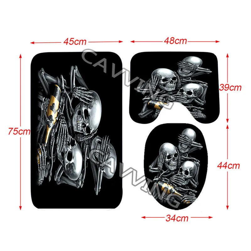 Rolig skalle 3D-tryckt duschgardin Vattentät badrum Antislip Badmatta Set Toalettmattor Mattor 220429