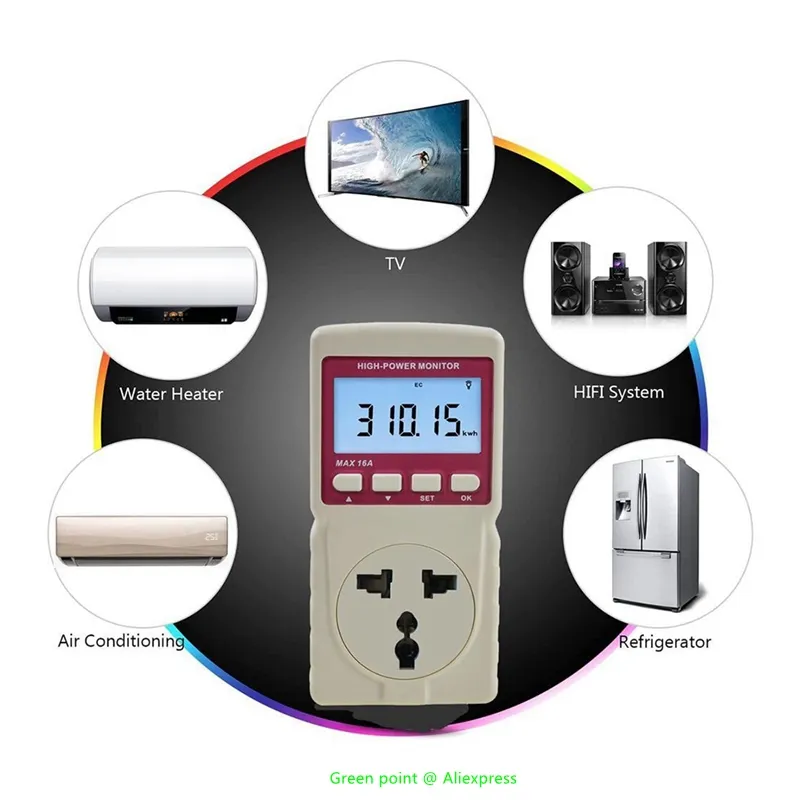 16A Version av Miniatur Digital High Power Monitor GM89 AC220V 50Hz Engine Meter Watt Tester Endast EU / US-kontakt med LCD-skärmar