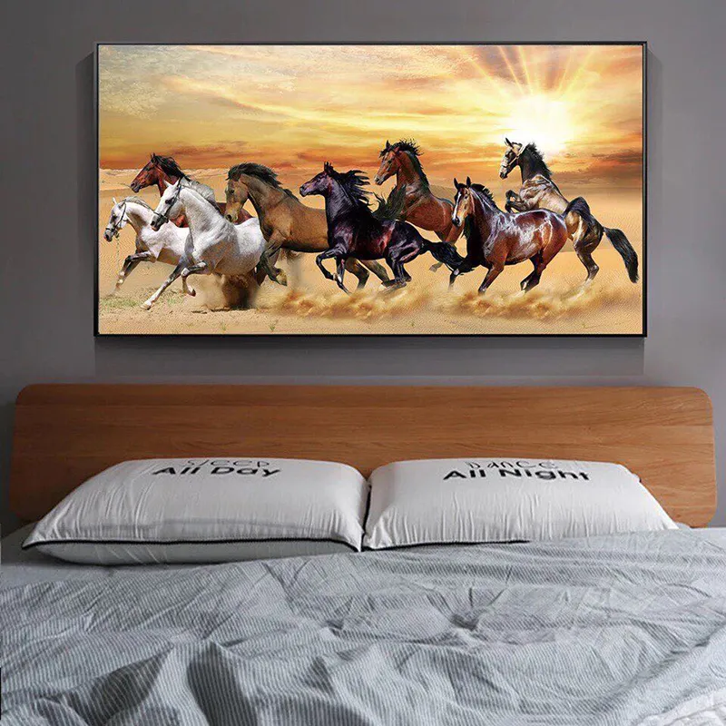 Grote witte rennende paarden canvas schilderen oversized moderne dierenposter en print wall art picture voor woonkamer huisdecoratie
