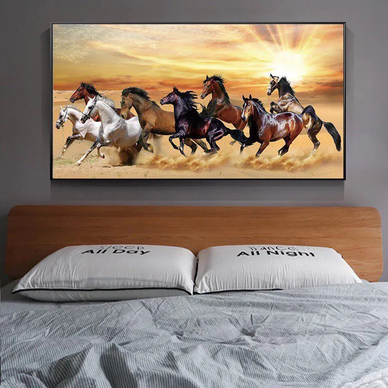 Large White Running Horses Canvas Painting Oversized Modern Animal Poster and Print Wall Art Picture for Living Room Home Decor3544375