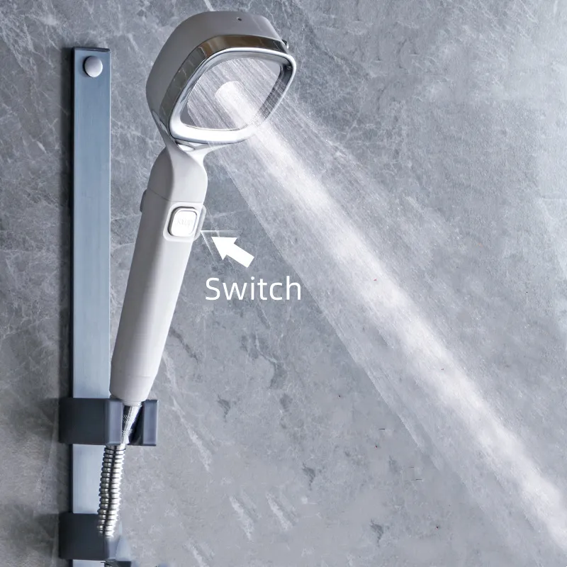 4 lägen Högtryck Duschhuvud med Switch ON OFF -knapp Sprayer Vattenbesparande Justerbart dusch Munstycksfilter för badrum 220525