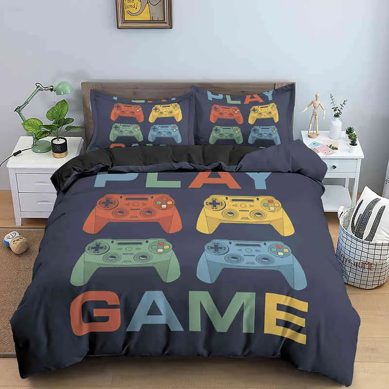 Gamepad duvet omslag set färgglad knapp king tvillingstorlek spel r sängkläder unge man video för barnrumsdekor