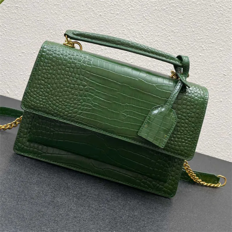 Bolso de colgajo de alta calidad bolso de cadena mediana en un lujo de cuero con bosque de cocodrilo brillante con bolsas de cuerpo cruzado 288p