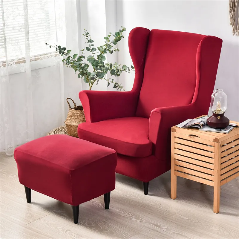 Couleur unie bras incliné roi dossier housse de chaise fauteuil élastique Wingback aile canapé dossier housse de chaise extensible protecteur housse 220513