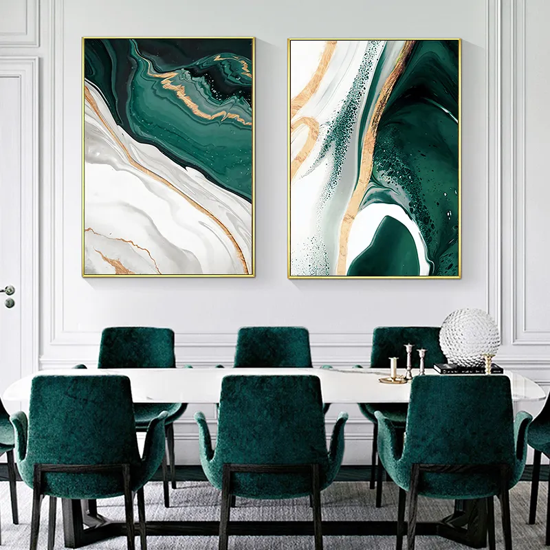 Modern Abstract Minimalist Wall Art Painting For Living Room Bedroom Gold foil line Green Canvas Art Poster And Print Home Decor