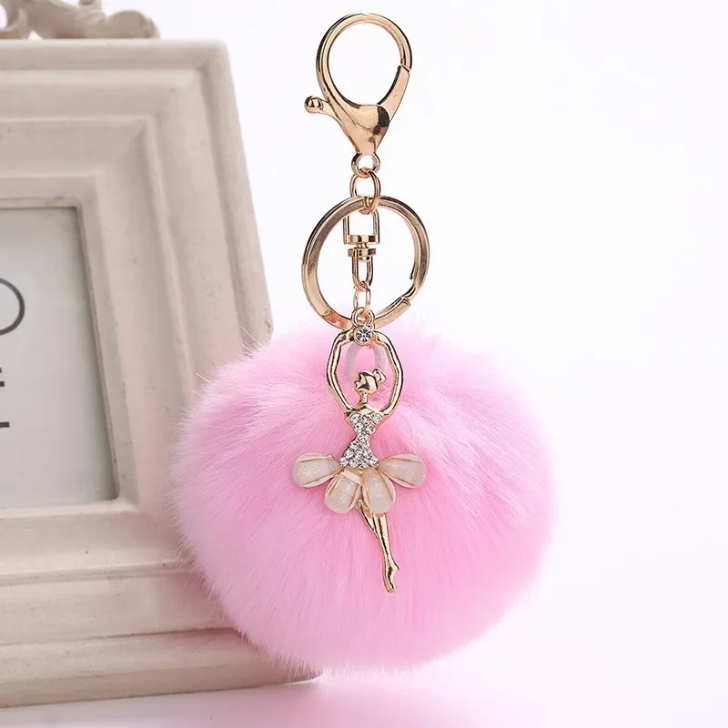 Delysia King Cute Crystal Dance Ballet Girl Key Chain Originality Angel Imitation Rabbit Hair Ball Ladies Bag Jewelry 220516