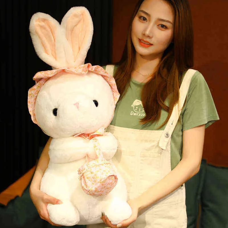 Pc Beautiful Rabbit With Basket Hugs Kawaii Plush Dolls Stuffed Soft Cute Pillow For Baby Sussen Birthday Gifts J220704