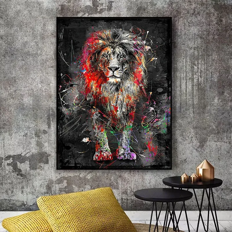 Arte da parede Impressão Canvas Home decoração pintura 5 estilo abstrato colorido leão de leão nórdico poster modular para sala de estar