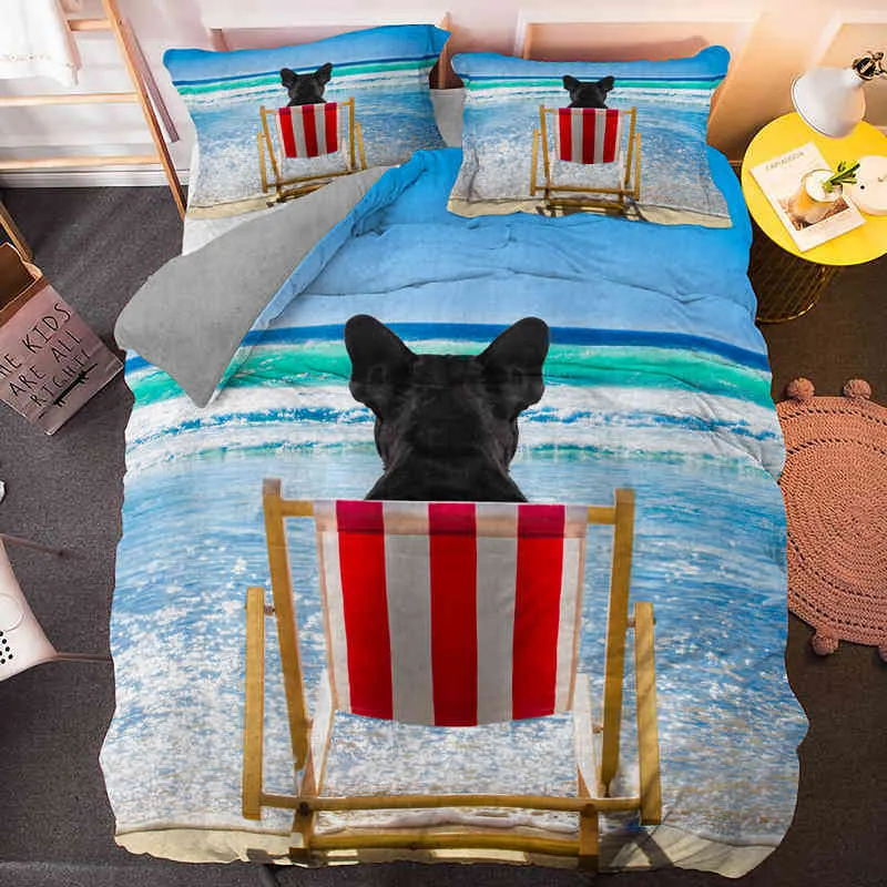 Bulldog Bedding Set Pet Animal Dog Duvet Cover for Kids Adult Bedclothes with Pillowcase Quilt Comforter Covers Bed Sets