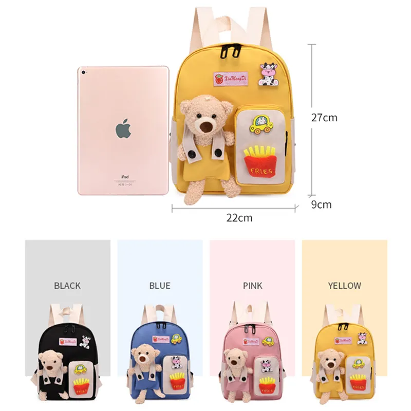 Cartoon Bear Canvas School Bags For Gilr Cute Kids Kindergarten SchoolBags Children Backpacks Girls Boy Book Bags Back Pack 220425