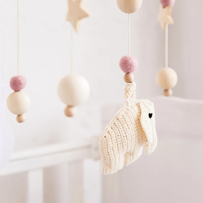 Bébé En Bois Éléphant Lit Hochets Hochet Cloche Mobile Activité Jouer Gym Jouets Pour 0-12 Mois Panier Accessoires Crochet 220428