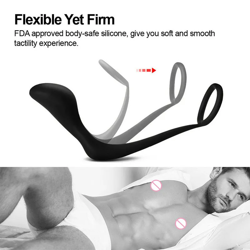 2 in 1 Slilcone Cock Ring x Plug anale Massaggio prostatico maschile Ritardo Eiaculazione Stimolatore Giocattoli adulti del sesso uomini Gay 220317