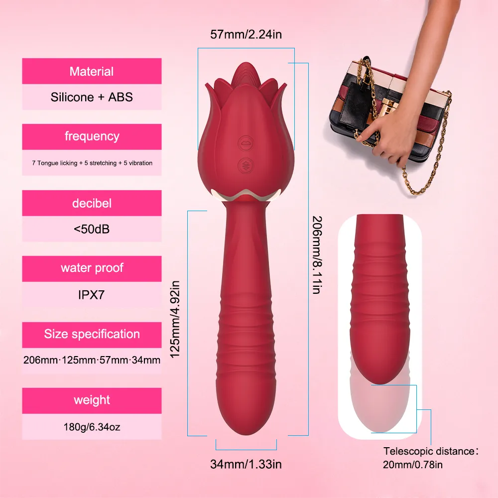 Rose Licking Vibrators for Women Telescopic Dildos Vibrador Feminino Clitoris Stimulator Powerful Vibrator sexy Toys Adult 18