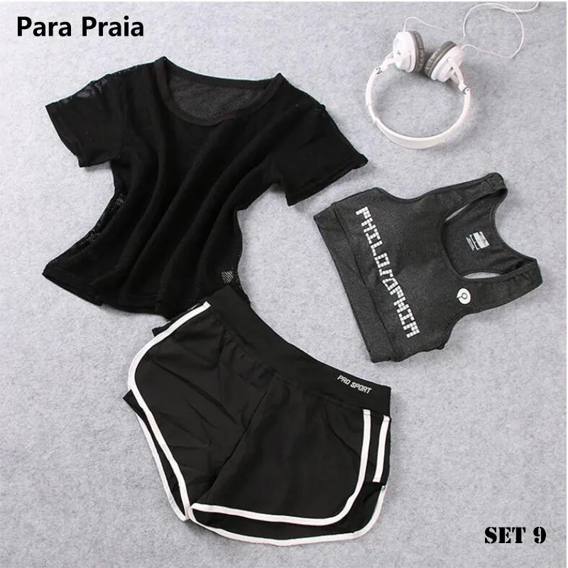 Para Praia High Taille Dritte Yoga Set Sportswear Women BH Fitness Weste Shorts Fitnessstudio 220330