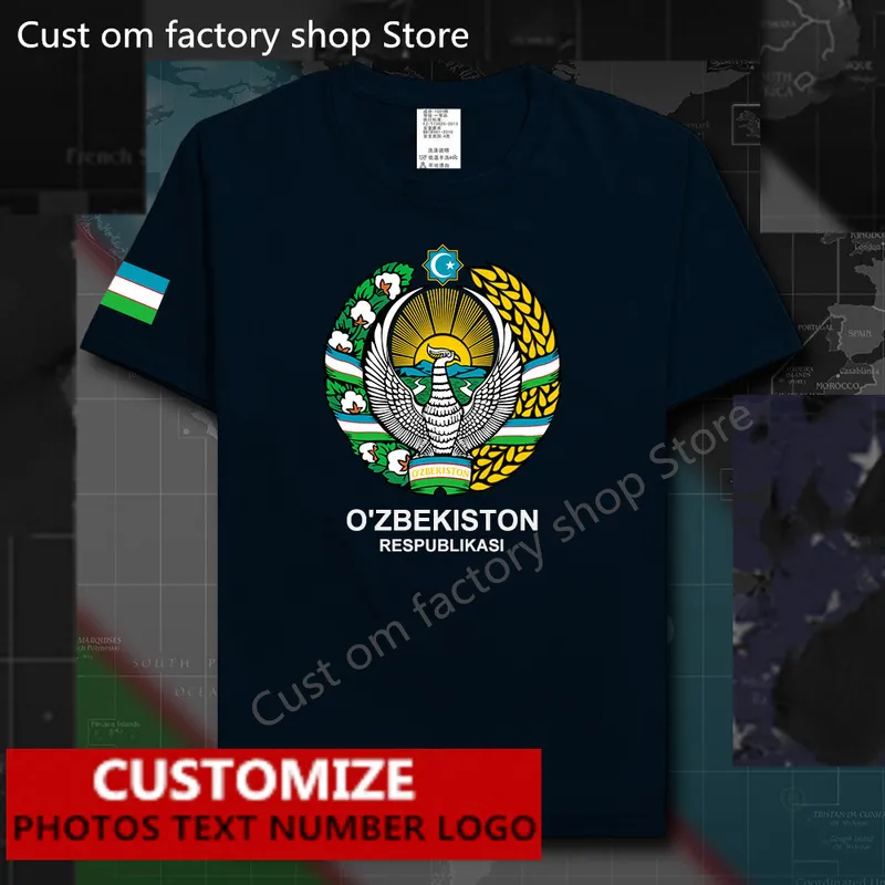 Maglietta bandiera dell'Uzbekistan Maglia personalizzata gratuita Nome fai da te Numero 100 Magliette in cotone paese UZB Ozbekiston Tees 220616