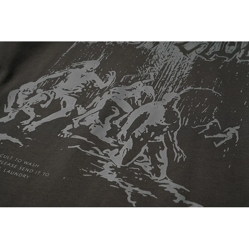 Hip Hop Tshirt Mâle Gothique Streetwear Zombie Imprimer Tshirt Automne Harajuku Coton Casual Manches Longues Tshirt Chemise Noire 220816