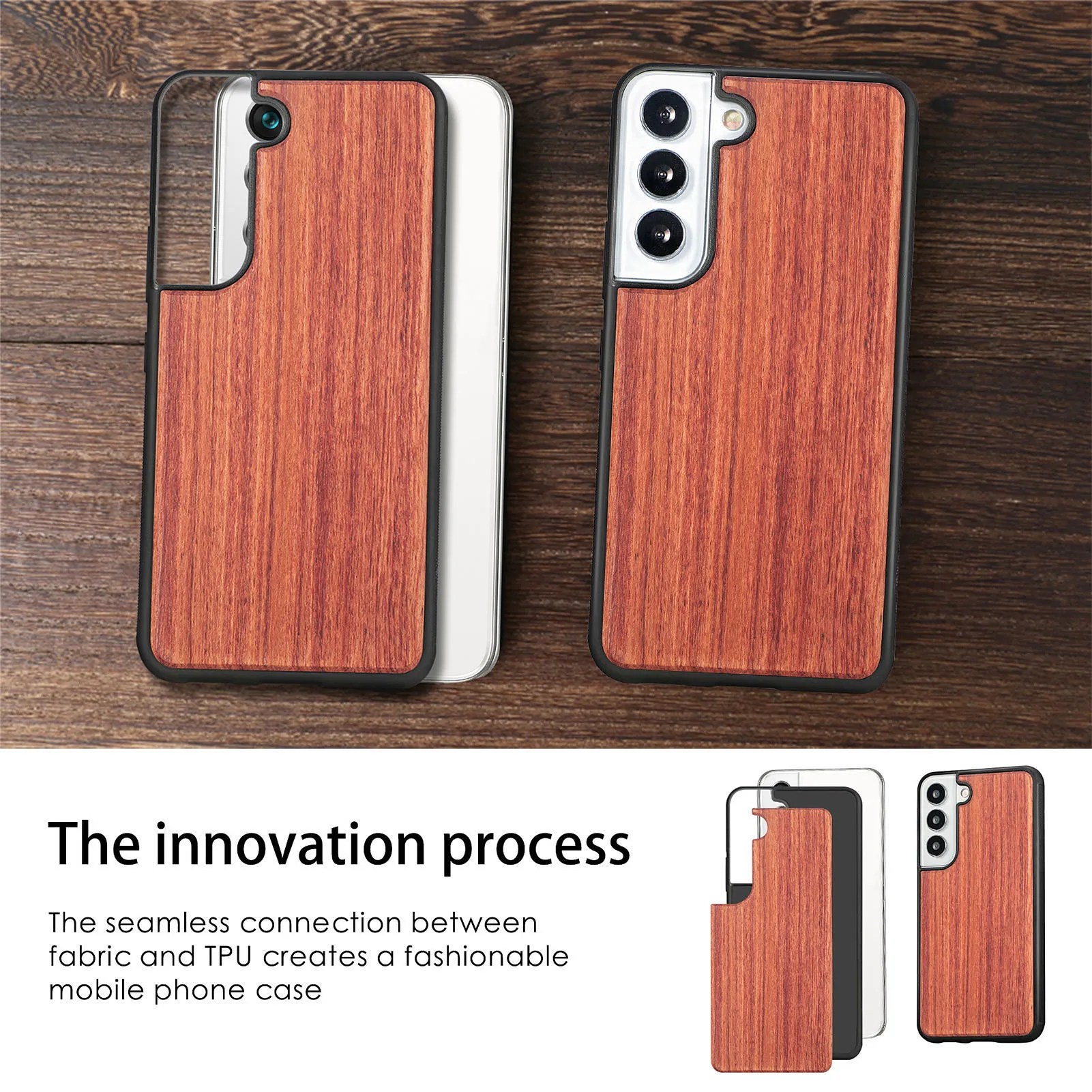 Творческие чехлы для телефона натурального дерева для Samsung Galaxy S22 Ultra Wooden Veener Back Cover и мягкая рама TPU