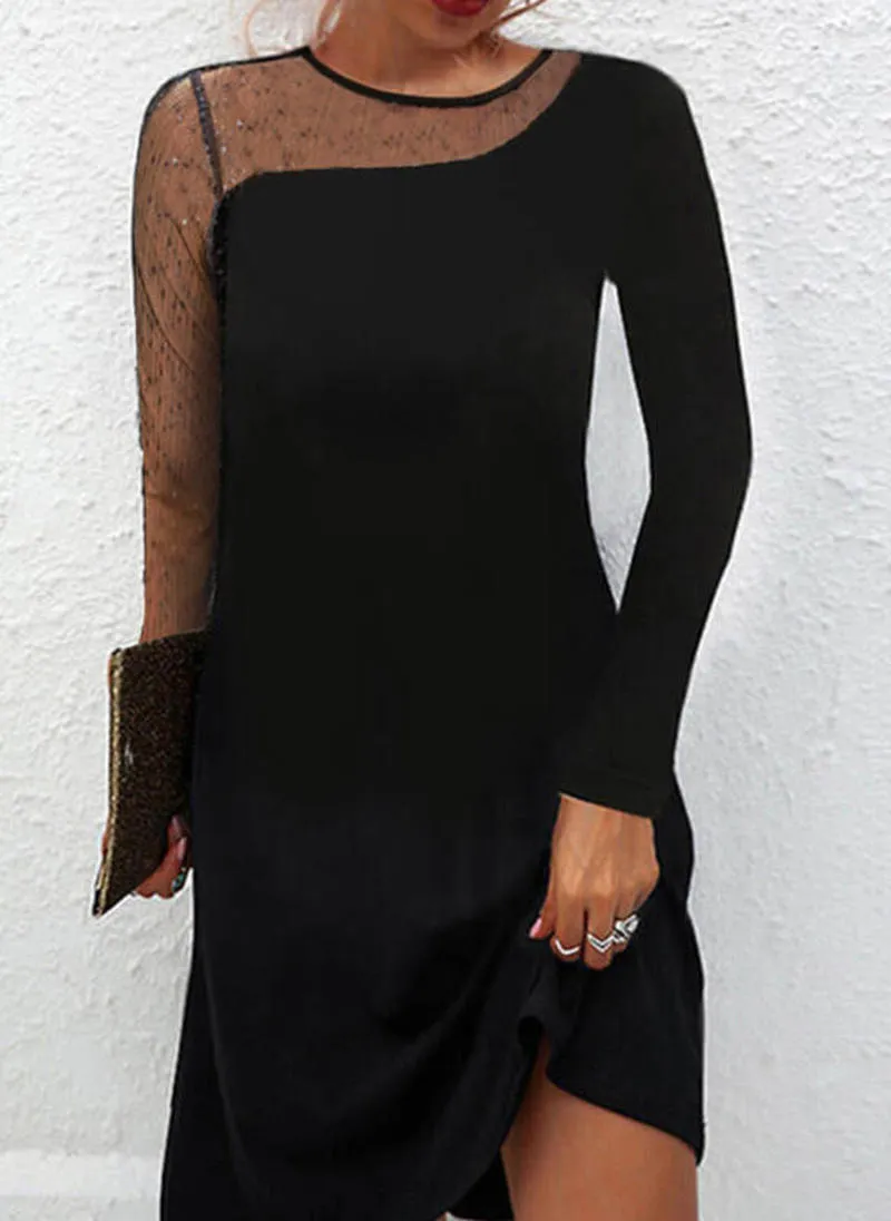 Womens Dress Sexy Lace Mesh Patchwork Long Sleeve Dress Solid Elegant Party Dresses Fashion Casual Streetwear Bodycon Dress 220601