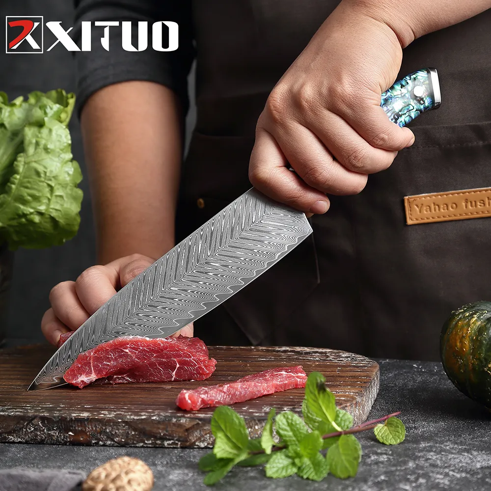 XITUO VG10 Japanisches Damaststahl-Kochmesser, Küchenmesser, scharfes professionelles Hackmesser, Allzweckmesser, Abalone-Muschelgriff, am besten