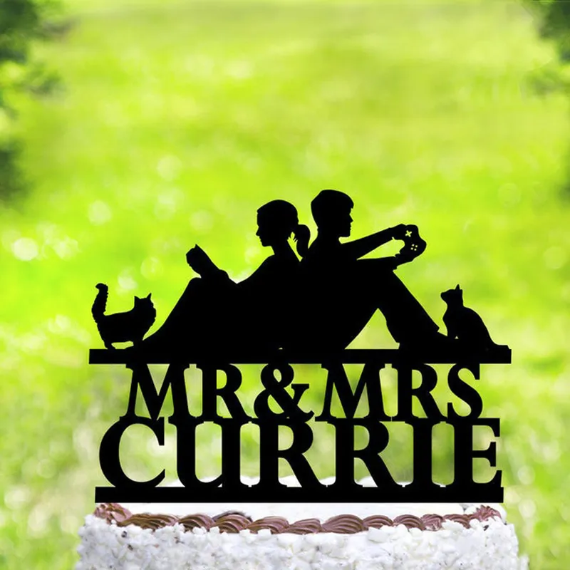 Custom Couple Reading Bride and Groom Wedding Cake Topper, Personalized Wedding Gamer cake topper, Gaming Video Cake Topper