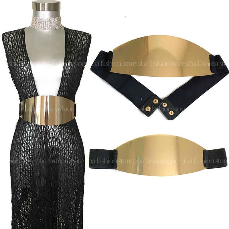 أحزمة أنيقة ماركة بلينغ لامعة المرأة الخصر واسعة البيضاوي لوحة معدنية مرآة حزام مطاطا obi الفضة الذهب BG-044 B02V