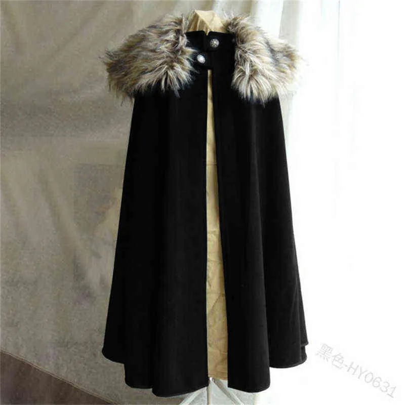 Herren Mittelalter Kostüm Umhang Winter Pelzkragen Larp Viking Cosplay Cape Mantel Hohe Qualität Gothic Frauen Cape Halloween Kostüm H220726