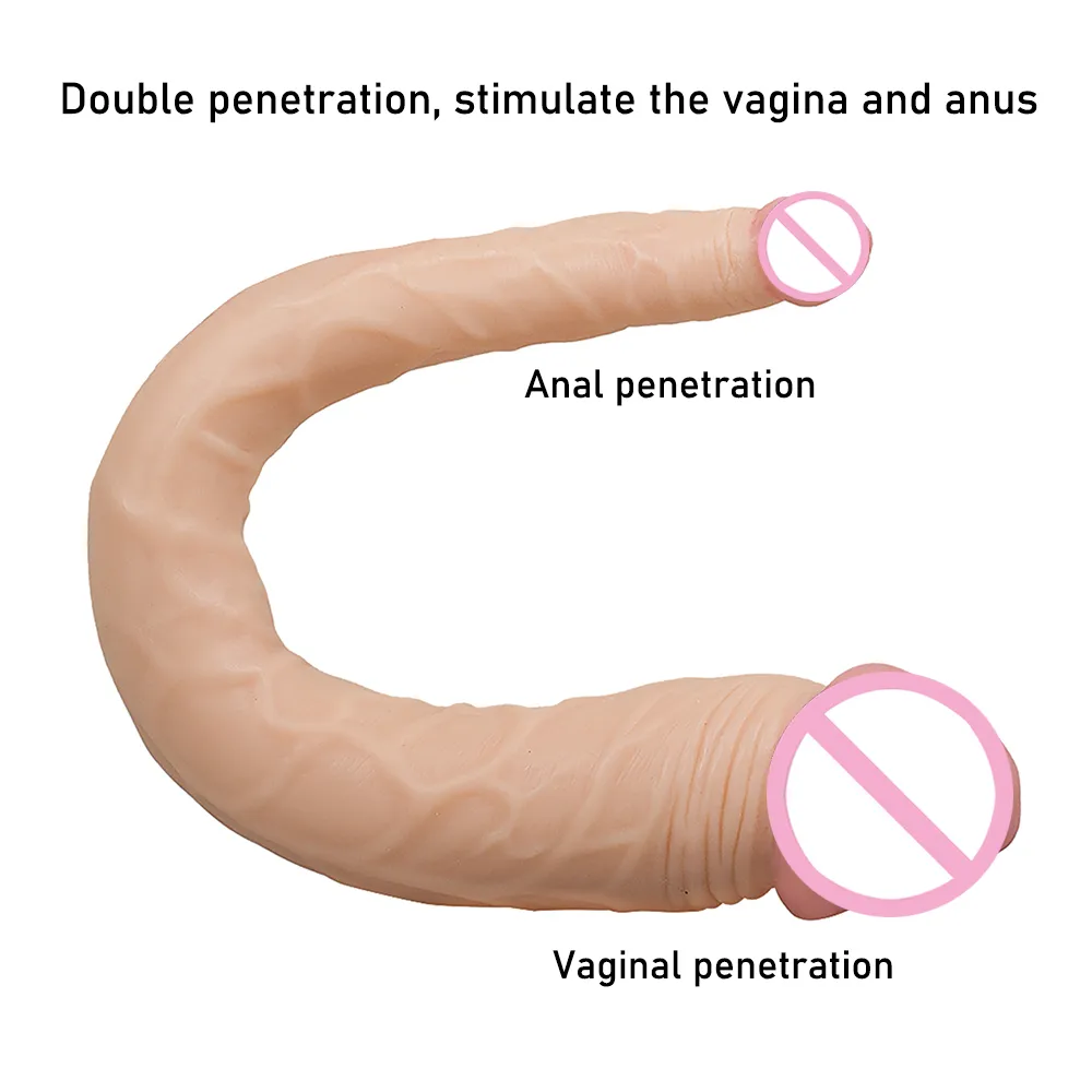 Doppio dildo super lungo da 14,17 pollici Enorme glande Pene Penetrazione fallica morbida Vagina e ano Giocattoli sexy le donne