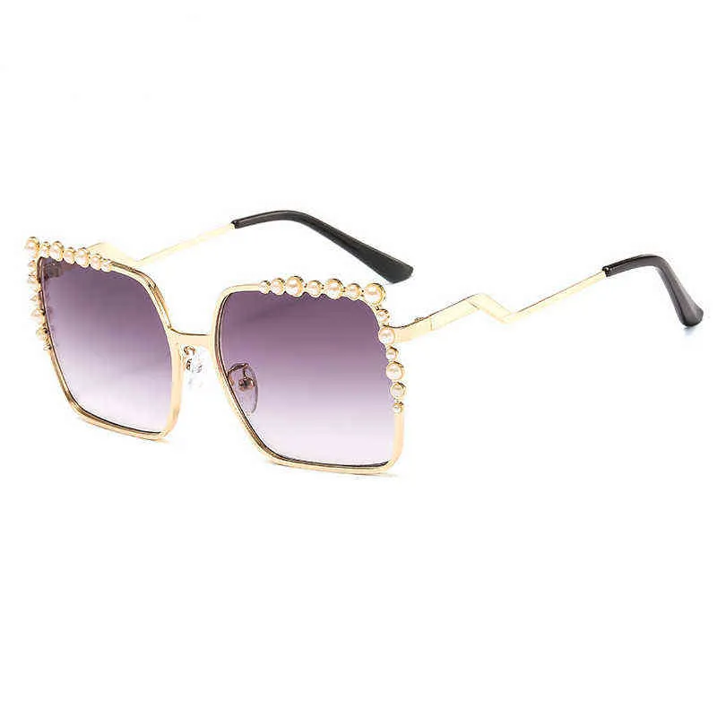 Lunettes de soleil carrées surdimensionnées pour femmes, nouvelles lunettes de soleil de luxe avec perles, marque de styliste, nuances de mode, grand carré Y220317253G