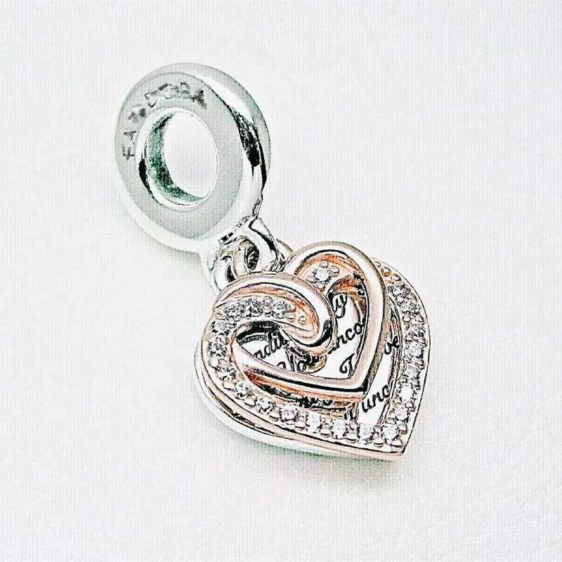 Entwined Hearts Double Double Charm Charm Silver Pandora Подвески для браслетов DIY Ювелирные Изделия Комплекты Свободные бусины Серебро Оптовая 781062C01