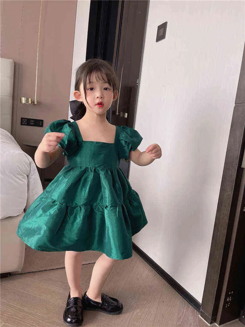 Zielona bańka sukienka rodzica-dziecko, rodzina pasują do strojów ubrania dziewczynki mama księżniczka sukienka moda lato kobiet kostium dla dzieci