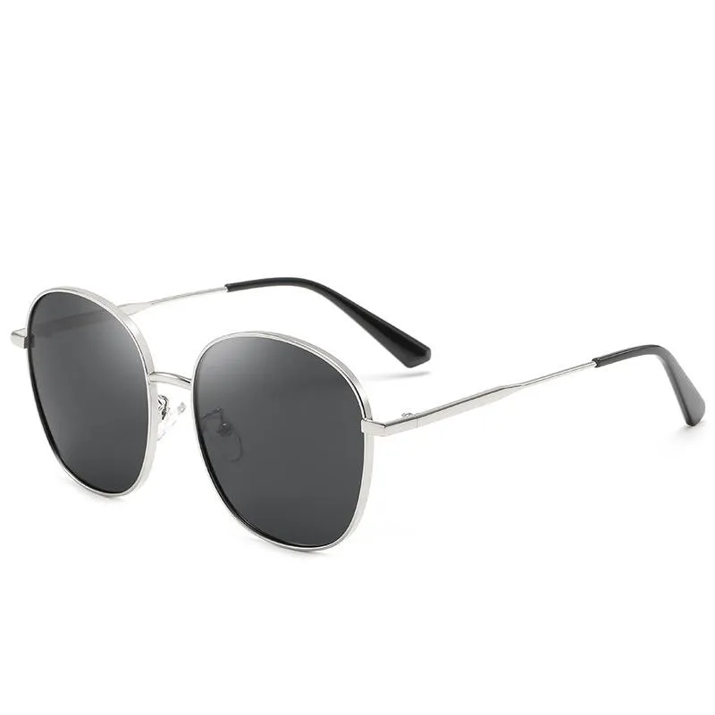 Óculos de sol lentes reflexivas na moda polarizada feminino metal grande quadro estilo coreano moda óculos de sol253v