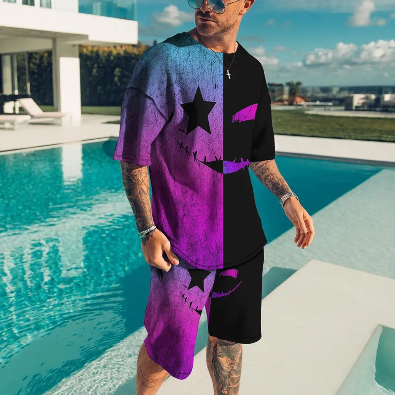 Ensembles pour hommes Été T-shirt à manches courtes Costume Mode 2 pièces Streetwear 3D Imprimer Sports Beach Shorts Survêtement Vêtements masculins 220801