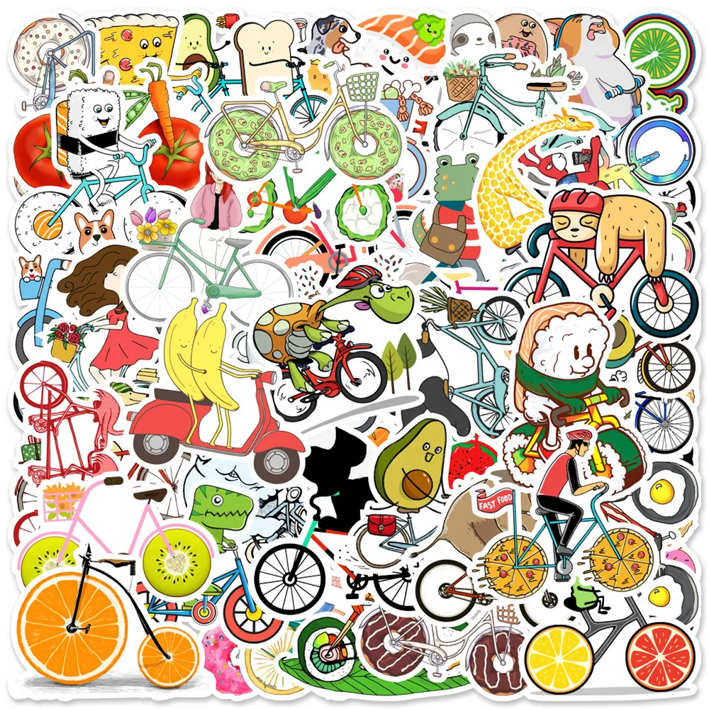 Ny sexig 50st Creative Bicycle Graffiti Cartoon Stickers Decals Diy Bike Bagage Skateboard Laptop Scrapbook Sticker Ins Kid Classic Toy Toy