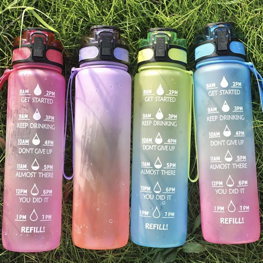 Wholesale 1000ML Gradient Color Water Bottle Large Capacity Bouncing Cover Drinking Cup for Outdoor Sports Tumblers sxmy30