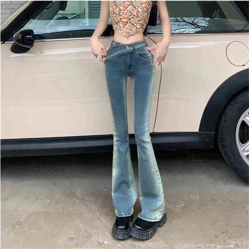 Vintage élégant évasé Jeans Ceinture Femmes Taille Basse Stretch Coton Denim Pantalon Streetwear Y2k 2022 Mode Jean Femme Chothing T220728