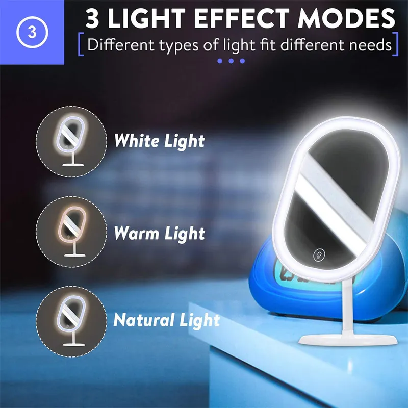 LED miroir de vanité lumière maquillage avec grossissement 1X/10X 3 couleurs salle de bain Table cosmétique LED ed 220509