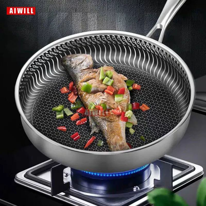 AIWILL cuisine haute qualité 316/304 en acier inoxydable poêle antiadhésive poêle à Steak frit four électromagnétique général 220423