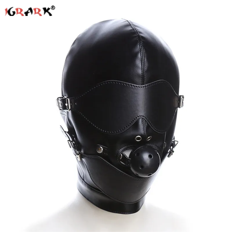 Bondage BDSM sexy Mask Fetish Hood with Gags Leather Sensory Deprivation Adult Slave Games Full Head Toys for Women Men