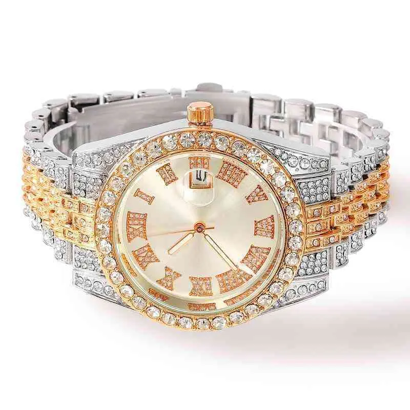 2022 Hip Hop Bling Ice Out Watch Luxury Date Quartz Wrist Watch With Cubic Zircon For Men Women Jewelry