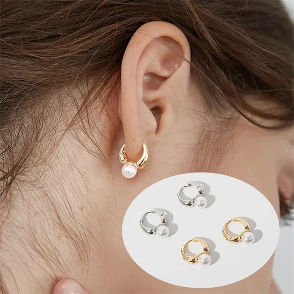 Pendientes de aro pequeños y bonitos con abalorio de perla francesa de primera calidad para mujer, aretes colgantes de oro AB772247k, novedad de 2022