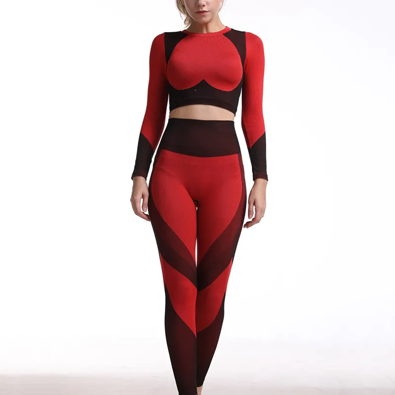 Kvinnors Tracksuit Red Seamless Leggings Yoga Set Sport Outfit för kvinna kostym Fitness Gym Kläder Topplöpande Byxor 220330