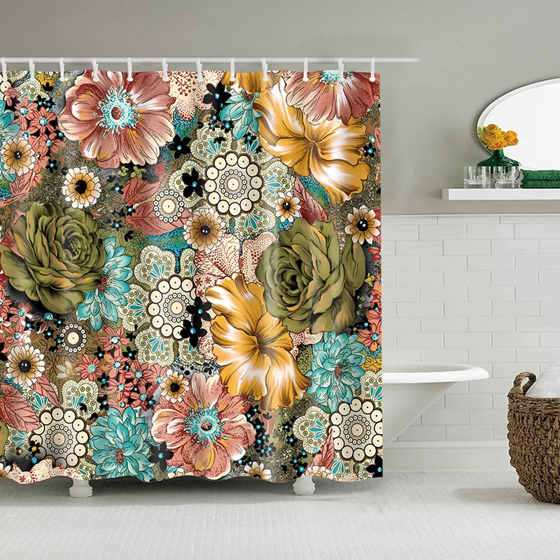 Rideaux de douche à motif de fleurs 3D Rideau de bain vintage avec crochets Rideau d'impression en tissu polyester pour salle de bain cortinas 220517