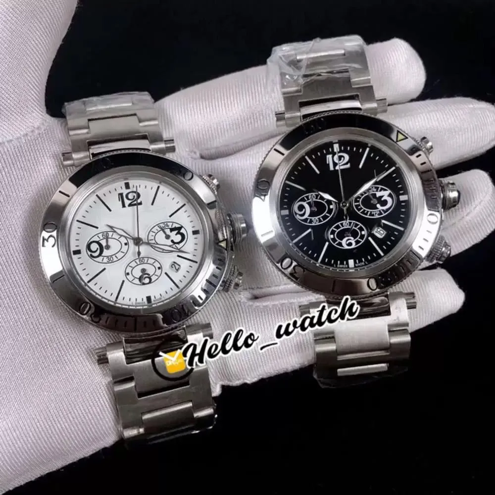35MM Pasha De W31089M7 Horloges Witte Wijzerplaat Miyota Quartz Chronograaf Herenhorloge Stopwatch Roestvrij Stalen Armband HWCR Hello Watch269U