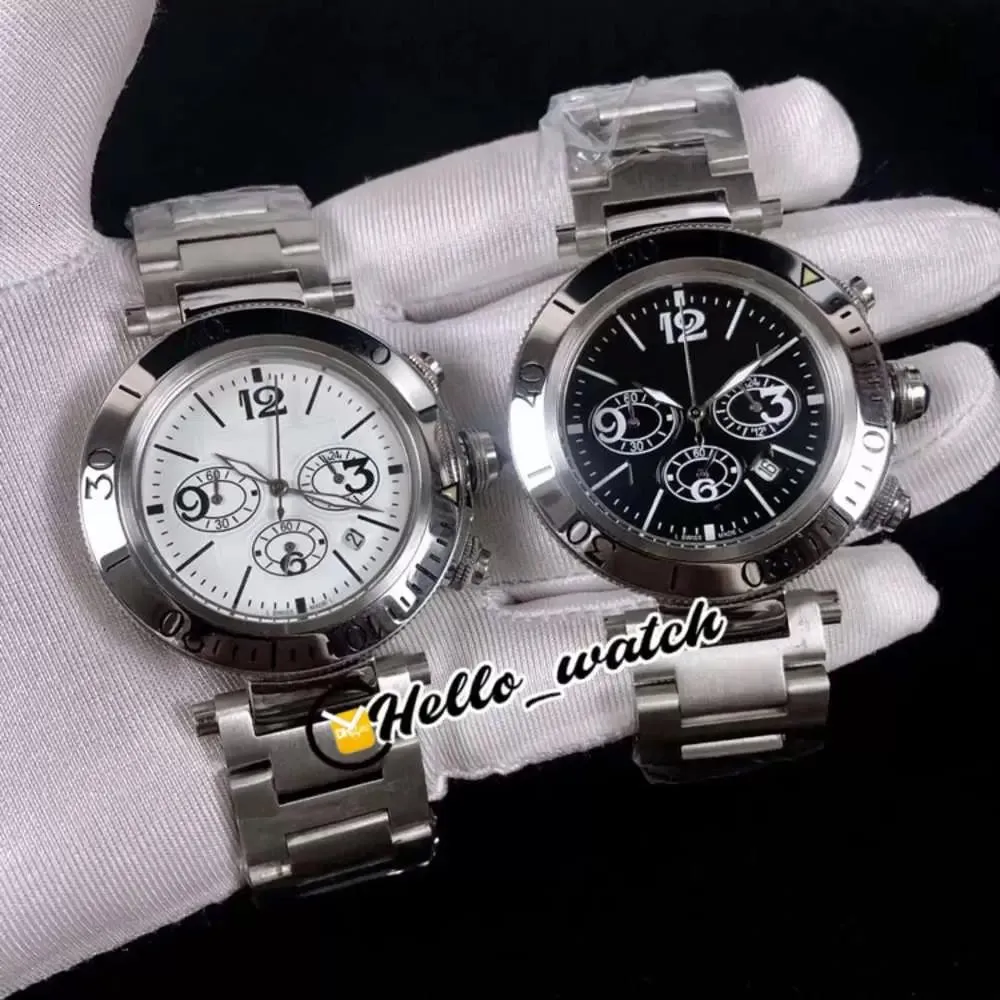 35MM Pasha De W31089M7 Relojes Dial blanco Miyota Cuarzo Cronógrafo Reloj para hombre Cronómetro Pulsera de acero inoxidable HWCR Hola Watch334t