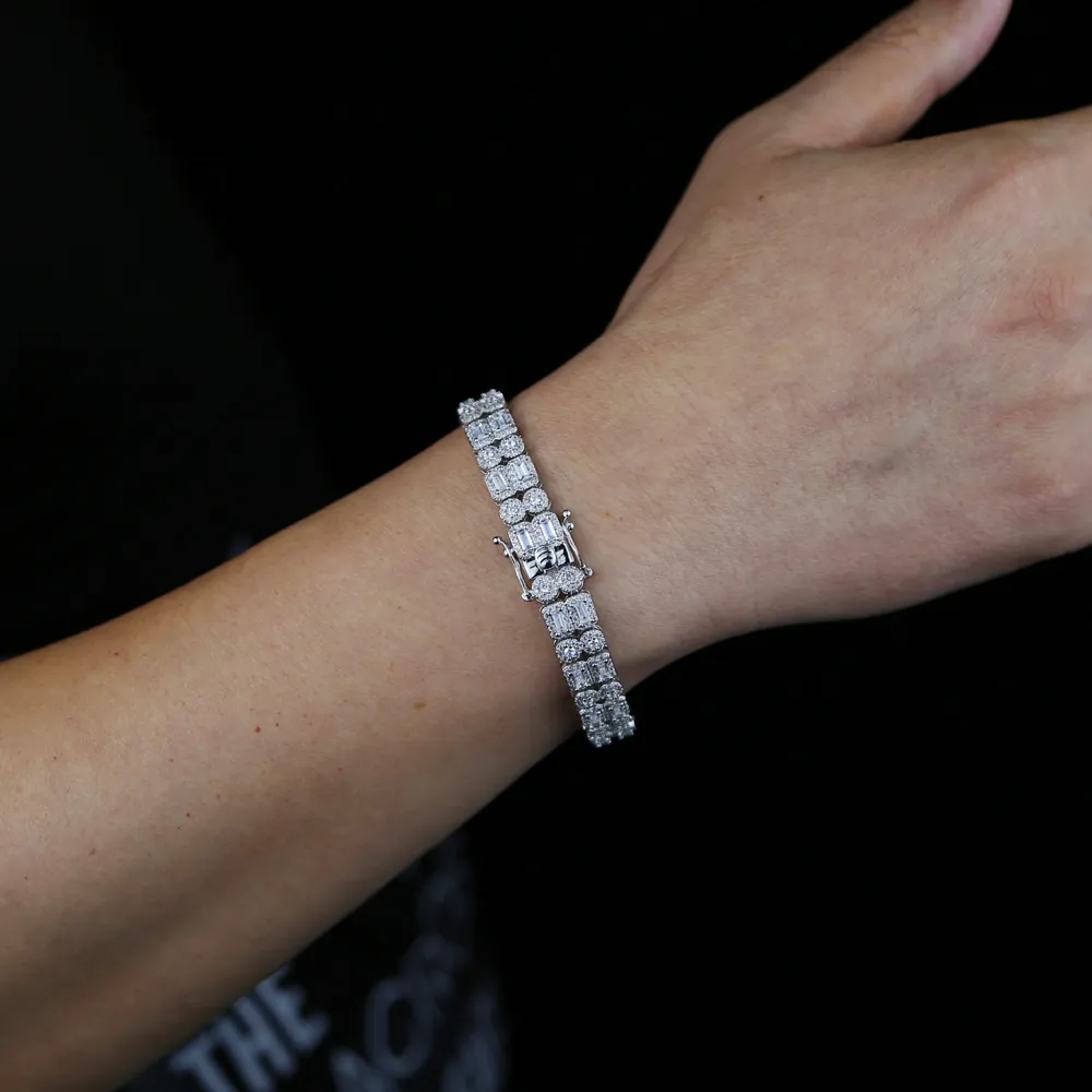 Neues Lab-Diamant-Armband, Zirkonia, Tenniskette, Damen, Herren, Paar, Hochzeit, Verlobung, versilbert, vereist, Bling-Schmuck289A