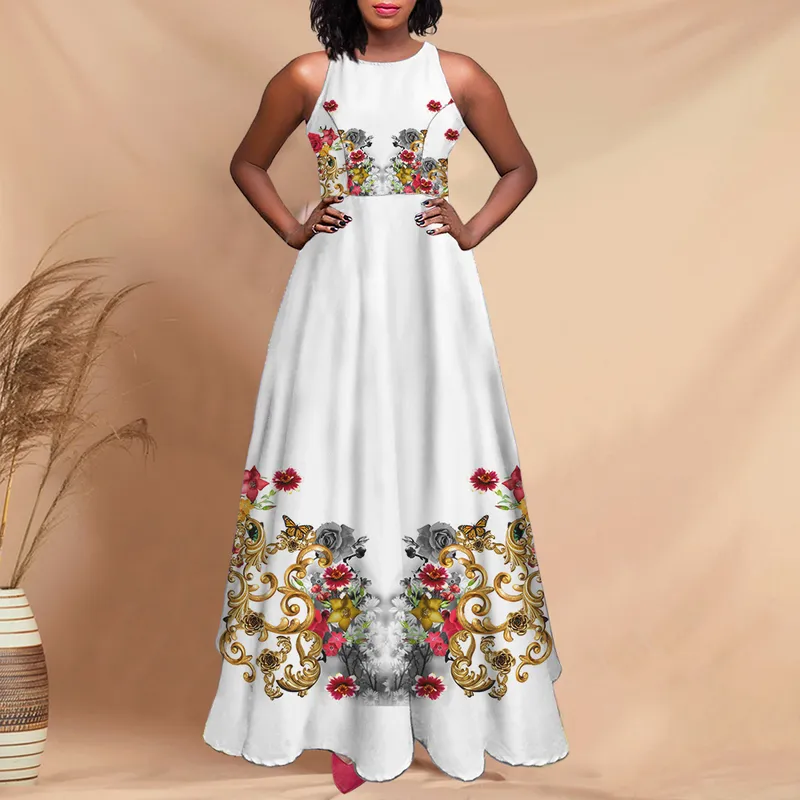 Noisydesigns Vintage Yaz Kadınlar Sırtsız Elbise Beyaz Altın Çiçek Partisi Moda Lady Lüks Kırmızı Boho Sundress 220627