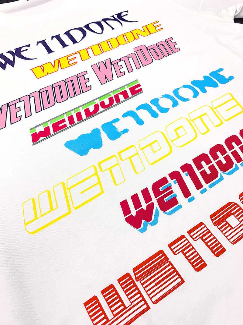 Welldone Letter Graffiti colorati Alfabeto Barrage Serigrafia We11done T-shirt Uomo Donna Cotone Moda Top oversize