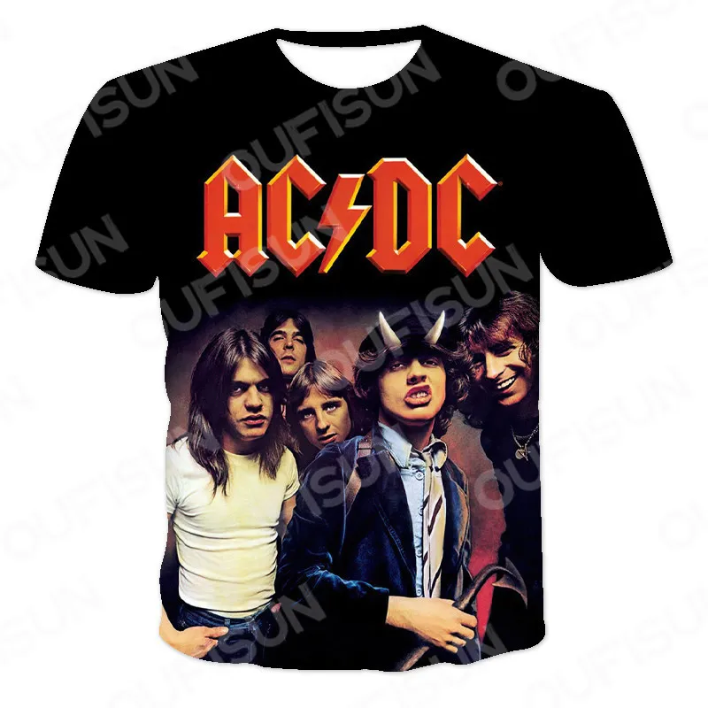 Zomer AC DC 3D Gedrukt Rock Roll heren T-shirt Tee Mannen Kleding Korte Mouw Top Tees Mannelijke Casual print O Hals Gentleman 220520