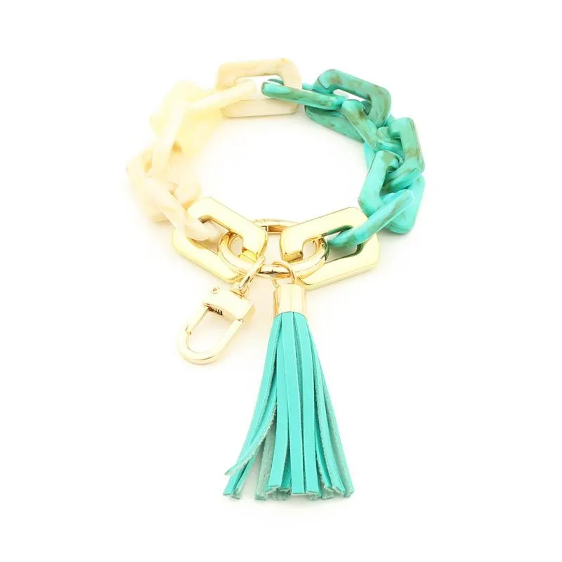 Pop Keychains Key Rings Fashion Jewelry Women Accessories Wristlet Bangle Bracelets Acrylic Link Chain Leather Tassel Phone Charms Bag Pendant Car Keyrings